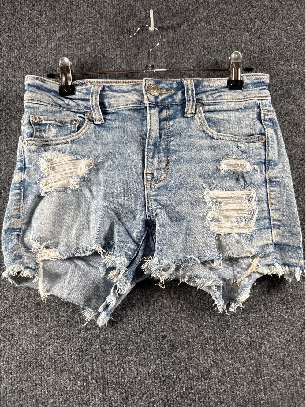 American Eagle Denim Shorts Womens 4 Blue Distressed Ripped Cutoff Frayed Y2K